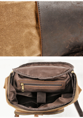 Cool Waxed Canvas Black Leather Mens 15.6‘’ Barrel Green Backpack Travel Backpack Hiking Backpack for Men