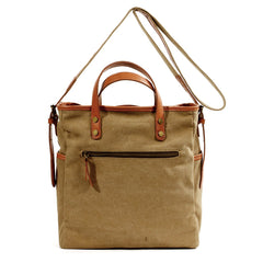 Cool Canvas Leather Mens Small Brown Messenger Bag Vertical Side Bag Shoulder Bag Tote Handbag For Men