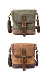 Cool Canvas Leather Mens Small Green Messenger Bag Vertical Side Bag Shoulder Bag For Men