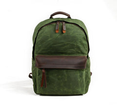 Cool Canvas Leather Mens Green Backpack Computer Backpack Black Travel Backpack for Men