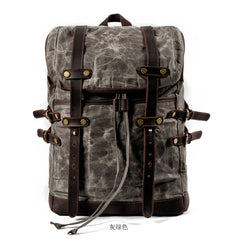 Waxed Canvas Leather Mens 15‘’ Computer Backpack Black Hiking Backpack Travel Backpack for Men