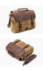 Waxed Canvas Leather Mens Waterproof Black 14‘’ Camera Bag Shoulder Bag Messenger Bag For Men