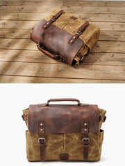 Waxed Canvas Leather Mens Waterproof Black 14‘’ Camera Bag Shoulder Bag Messenger Bag For Men