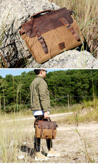 Waxed Canvas Leather Mens Waterproof Black 14‘’ Camera Bag Shoulder Bag Messenger Bag For Men