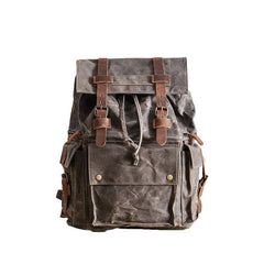 Waxed Canvas Leather Mens Gray Waterproof 15‘’ Large Backpack Travel Backpack College Backpack for Men