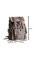 Waxed Canvas Leather Mens Gray Waterproof 15‘’ Large Backpack Travel Backpack College Backpack for Men