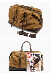 Cool Canvas Leather Mens Black Travel Weekender Bag Waterproof Duffle bag for Men