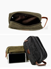 Waxed Canvas Leather Mens Women's Cosmetic Bag Clutch Bag Handbag Storage Bag Wash Bag For Men