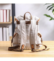 Cool Canvas Leather Mens Womens 13'' White Backpack Khaki Travel Backpack College Backpack  for Men
