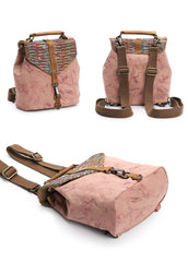 Cute Canvas Leather Mens Womens Small Pink Backpack Khaki Travel Backpack College Backpack for Men