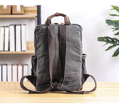 Cool Waxed Canvas Leather Mens Waterproof 15'' Backpack Gray Travel Backpack Hiking Backpack for Men