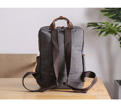 Cool Waxed Canvas Leather Mens Waterproof 15'' Backpack Gray Travel Backpack Hiking Backpack for Men
