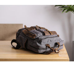 Cool Waxed Canvas Leather Mens Waterproof 15'' Backpack Gray Travel Backpack Hiking Backpack for Men