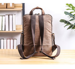 Cool Waxed Canvas Leather Mens Waterproof 15'' Backpack Gray Travel Backpack Hiking Backpack for Men