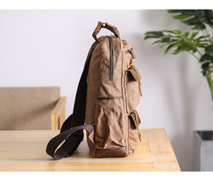 Cool Waxed Canvas Leather Mens Waterproof 15'' Backpack Gray Travel Backpack Hiking Backpack for Men