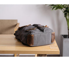 Cool Waxed Canvas Leather Mens Waterproof 15'' Backpack Gray Travel Backpack Hiking Backpack for Men