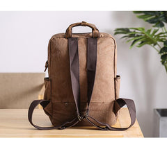 Cool Waxed Canvas Leather Mens Waterproof 15'' Backpack Gray Travel Backpack Hiking Backpack for Men