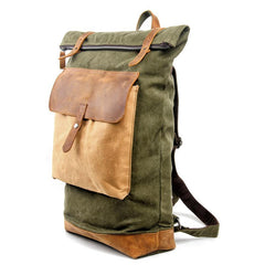 Cool Canvas Leather Mens Large Waterproof Green Backpack Travel Backpack Black Computer Backpack for Men
