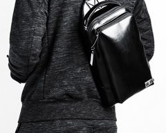 Cool Leather Men's Black Sling Bag One Shoulder Backpack Chest Bag For Men