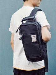 Cool Oxford Cloth PVC Men's Black Sling Bag Chest Bag One Shoulder Backpack For Men