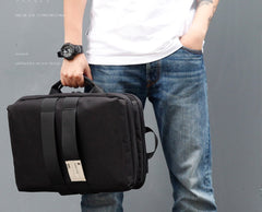 Cool PVC Canvas Men's Blue Messenger Bag Travel Backpack 15.5'' Black Handbag For Men