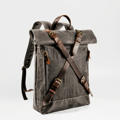 Cool Waxed Canvas Leather Mens 15.6‘’ Black Hiking Backpack Green Travel Backpack for Men
