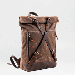Cool Waxed Canvas Leather Mens 15.6‘’ Black Hiking Backpack Green Travel Backpack for Men