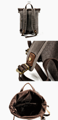 Cool Waxed Canvas Leather Mens 15.6‘’ Black Hiking Backpack Green Travel Backpack for Men