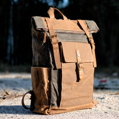Cool Waxed Canvas Mens Waterproof Green Travel Backpack 15'' Gray Computer Backpack Hiking Backpack for Men