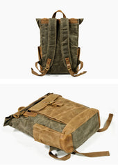 Cool Waxed Canvas Mens Waterproof Green Travel Backpack 15'' Gray Computer Backpack Hiking Backpack for Men