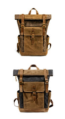 Cool Waxed Canvas Mens Waterproof Green Travel Backpack 15'' Gray Computer Backpack Hiking Backpack for Men