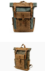 Cool Waxed Canvas Mens Waterproof Green Travel Backpack 15'' Gray Computer Backpack Hiking Backpack for Men