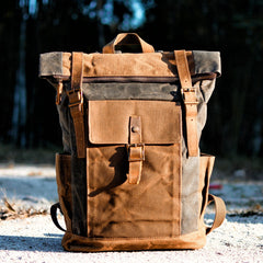 Cool Waxed Canvas Mens Waterproof Green Travel Backpack 15'' Gray Computer Backpack Hiking Backpack for Men