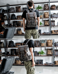 Cool Canvas Mens Vintage Large Black Backpack Computer Khaki Backpack Travel Backpack Hiking Backpackfor Men