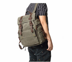 Cool Waxed Canvas Retro Mens Black Large 15‘’ Travel Backpack Computer Backpack Hiking Backpack for Men