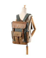 Cool Waxed Canvas Mens Womens Waterproof Large Travel Backpack 15'' Computer Hiking Backpack for Men
