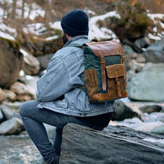 Cool Waxed Canvas Mens Womens Waterproof Large Travel Backpack 15'' Computer Hiking Backpack for Men