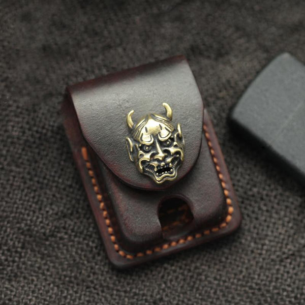 Chocolate Handmade Leather Mens Zippo Lighter Case - Back View