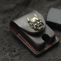 Chocolate Handmade Leather Mens Zippo Lighter Case With Belt Loop Cool Standard Lighter Holders For Men