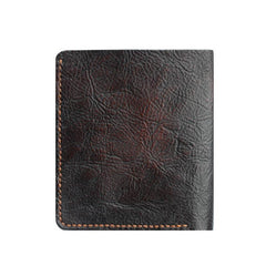 Handmade Dark Coffee Leather Mens Vertical Small Wallet Cool billfold Wallet Bifold Slim Wallet For Men