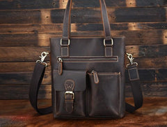 Cool Black Coffee Leather Tote Work Bag Handbag Briefcase Shoulder Bag For Men
