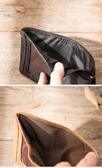 Cool Brown Leather Mens Small Wallets Bifold Black Vintage Slim billfold Wallet for Men