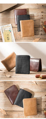 Cool Brown Leather Mens Small Wallets Bifold Black Vintage Slim billfold Wallet for Men