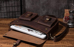 Cool Coffee Leather Mens Briefcase 14inch Laptop Bag Work Handbag Business Bag for Men
