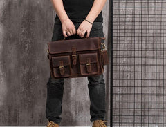 Cool Coffee Leather Mens Briefcase 14inch Laptop Bag Work Handbag Business Bag for Men