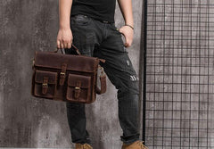 Cool Coffee Leather Mens Briefcase 14inch Laptop Bag Work Handbag Business Bag for Men