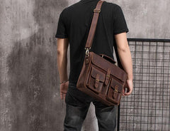 Cool Coffee Leather Mens Briefcase 14inch Laptop Bag Work Handbag Business Bag for Men