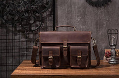 Cool Coffee Leather Mens Briefcase 14inch Laptop Bag Work Handbag Business Bag for Men