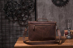 Cool Coffee Leather Mens Briefcase 14inch Laptop Bag Work Handbag Business Bag for Men