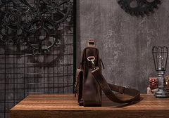 Cool Coffee Leather Mens Briefcase 14inch Laptop Bag Work Handbag Business Bag for Men